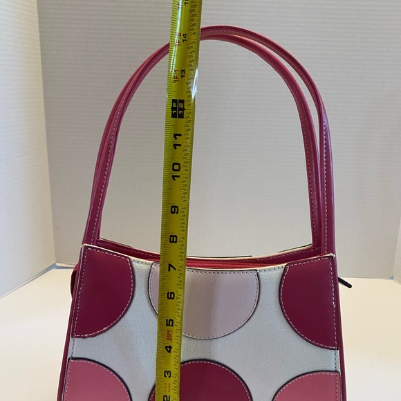 Pink Polka Dot Purse W/Checkered Pink& White Lining Canvas & Faux Leather Cute - Picture 9 of 15